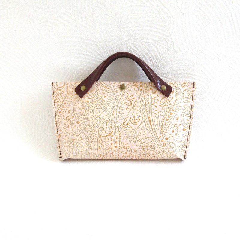 小さくお出掛け・牛革・ミニマルトート・ブラウン系・ペイズリー柄・073 - トートバッグ・ハンドバッグ - 革 ブラウン