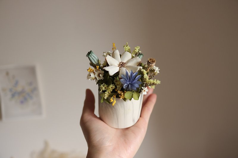 【乾燥花】大理石紋擴香小桌花-藍綠色 - 乾燥花/永生花 - 植物．花 
