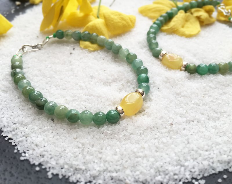 Golden Rain - (garland) natural jade and beeswax sterling silver bracelet - Bracelets - Gemstone Yellow