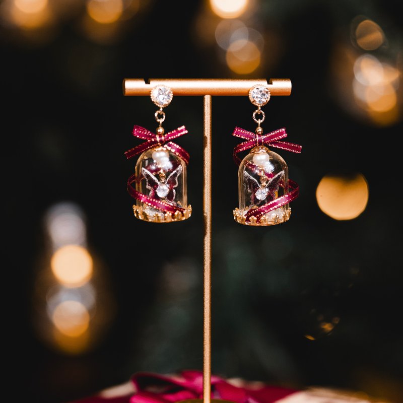 【玻璃舞會】蝴蝶耳環 |聖誕節禮物 平安夜 新娘首飾 手作飾品 - 耳環/耳夾/耳骨夾 - 樹脂 紅色