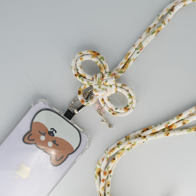 [Yushou knot mobile phone rope | Supports Iphone15] Chiffon floral series (apricot white) - เชือก/สายคล้อง - ผ้าฝ้าย/ผ้าลินิน 