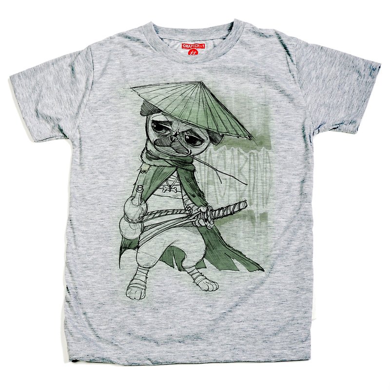 Pug samurai Chapter One T-shirt - T 恤 - 棉．麻 白色