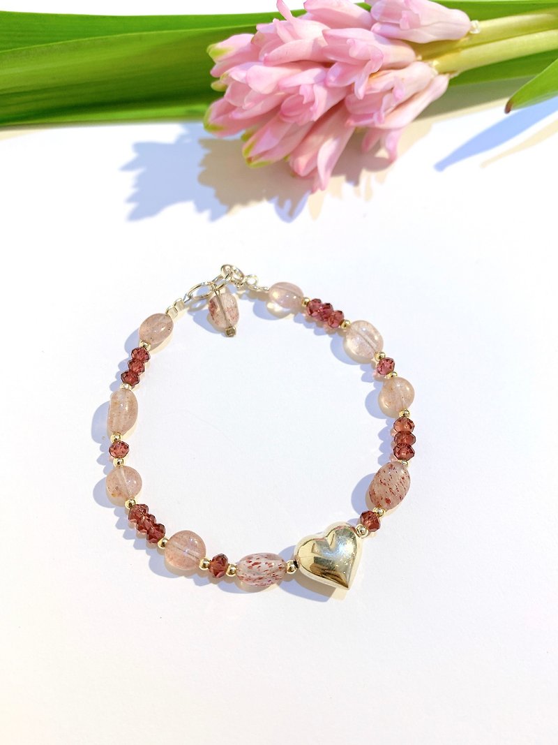 Ops Strawberry Crystal Garnet silver lucky pink heart bracelet