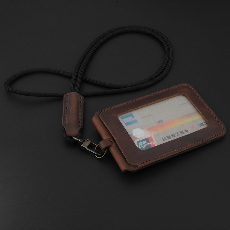 Hanging neck cowhide identification card holder ID card access card holder leisure card subway card bus card free engraving - Charms - Genuine Leather 