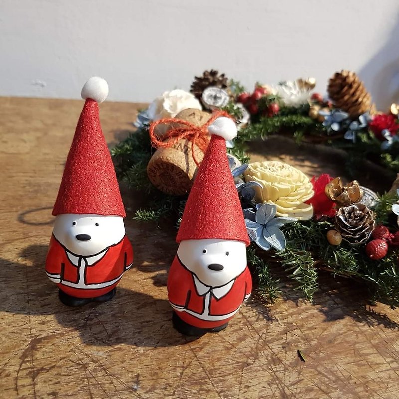 Hand-painted| Cement|Christmas|Bear|Decoration|Decoration - ของวางตกแต่ง - ปูน สีแดง