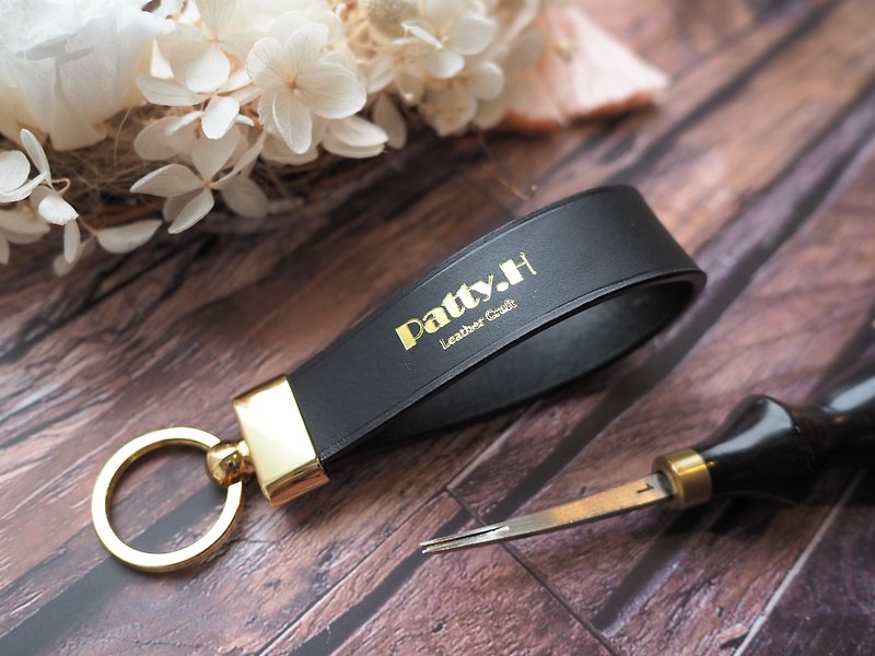 [Customized Gift] Textured Key Ring Leather Key Ring Customized Buttero - Keychains - Genuine Leather Black
