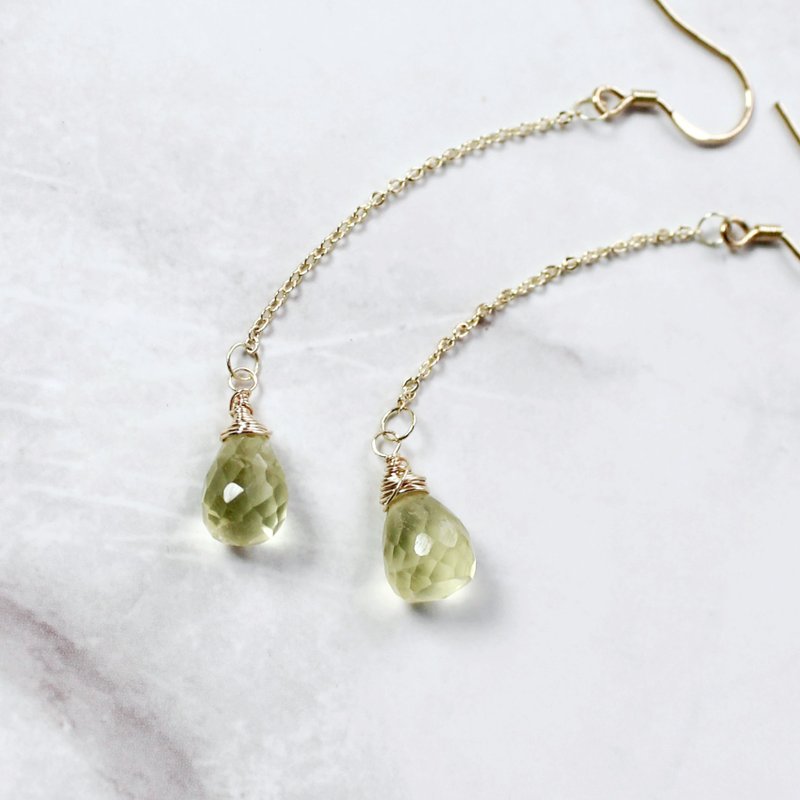 Elegant drop lemon crystal 925 silver ear hook earrings - ต่างหู - เครื่องประดับพลอย สีเหลือง