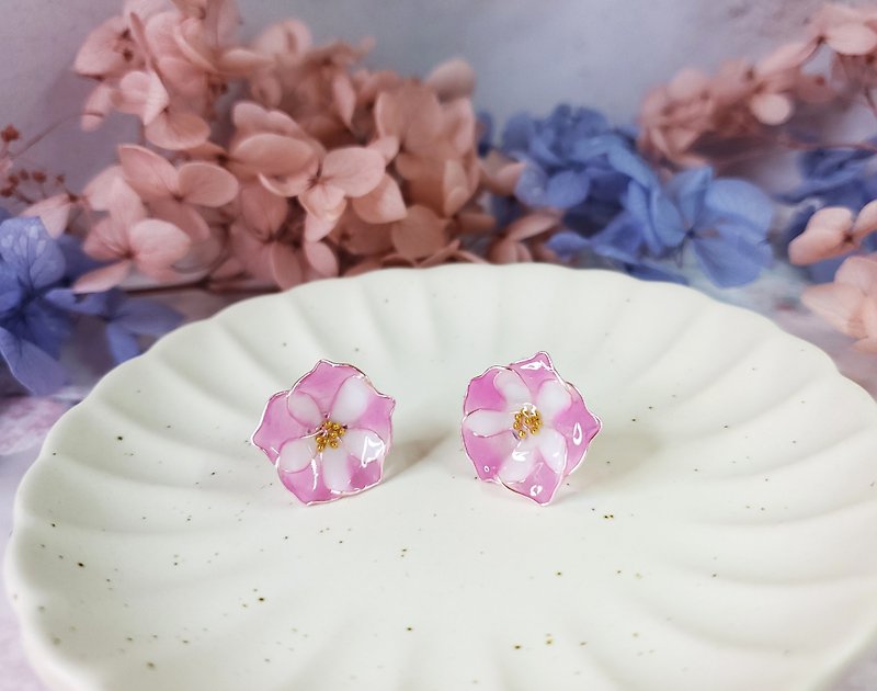 Pink morning glory flower liquid earrings resin earrings crystal flower resin series