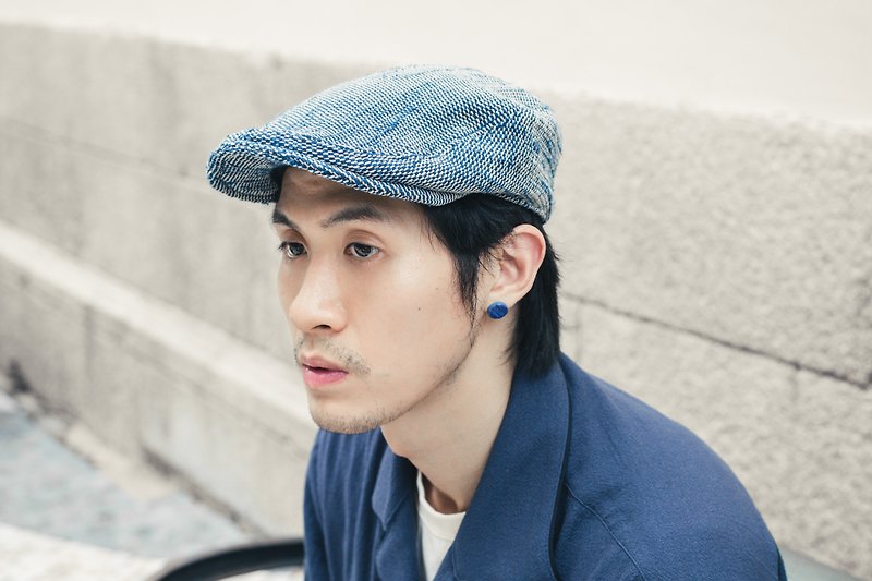 flat cap with handwoven fabric - Hats & Caps - Other Materials Blue