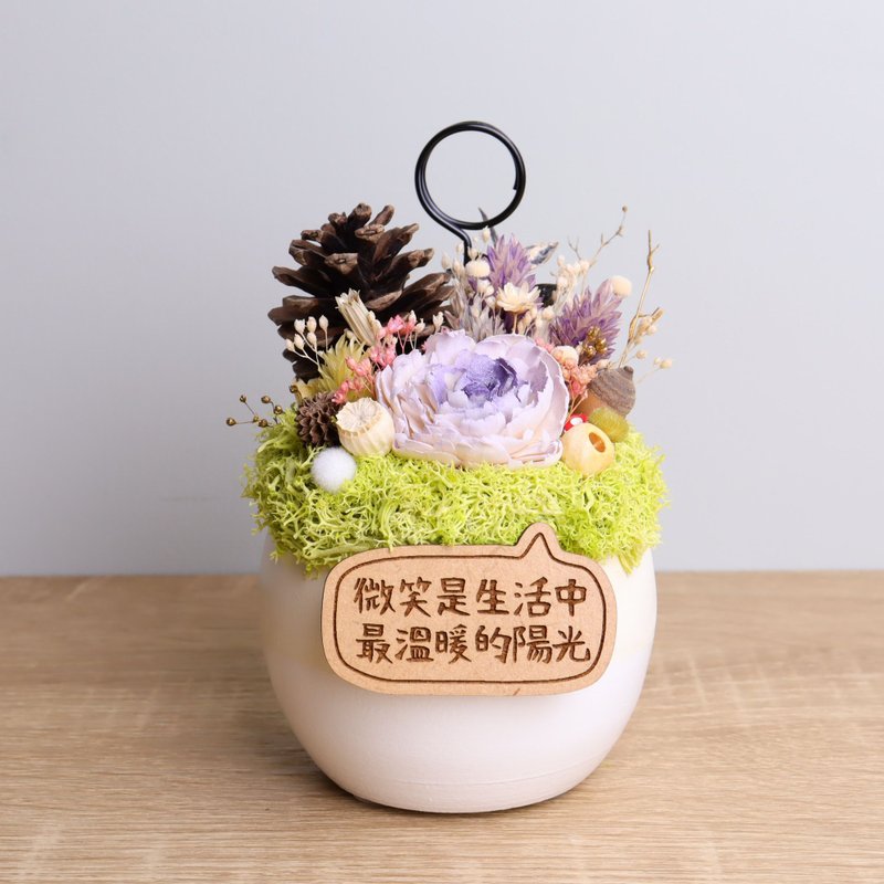 現貨-紫夢 浪漫乾燥花名片夾盆栽 客製磁鐵字牌 禮物生日畢業升職 - 名片架/名片座 - 木頭 紫色