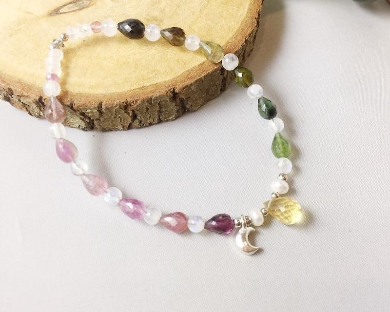 MH pure silver natural stone custom series _ chasing the month (tourmaline real shot) - Bracelets - Gemstone Multicolor