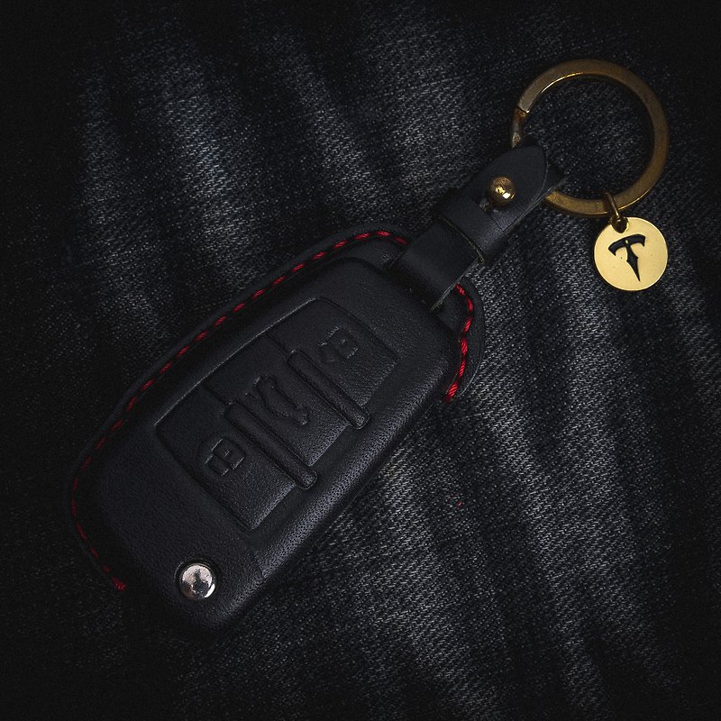 【現貨版】奧迪 AUDI RS A3 A4 A5 A6 A7 A8 Q2 Q3汽車鑰匙皮套 - 鑰匙圈/鑰匙包 - 真皮 黑色