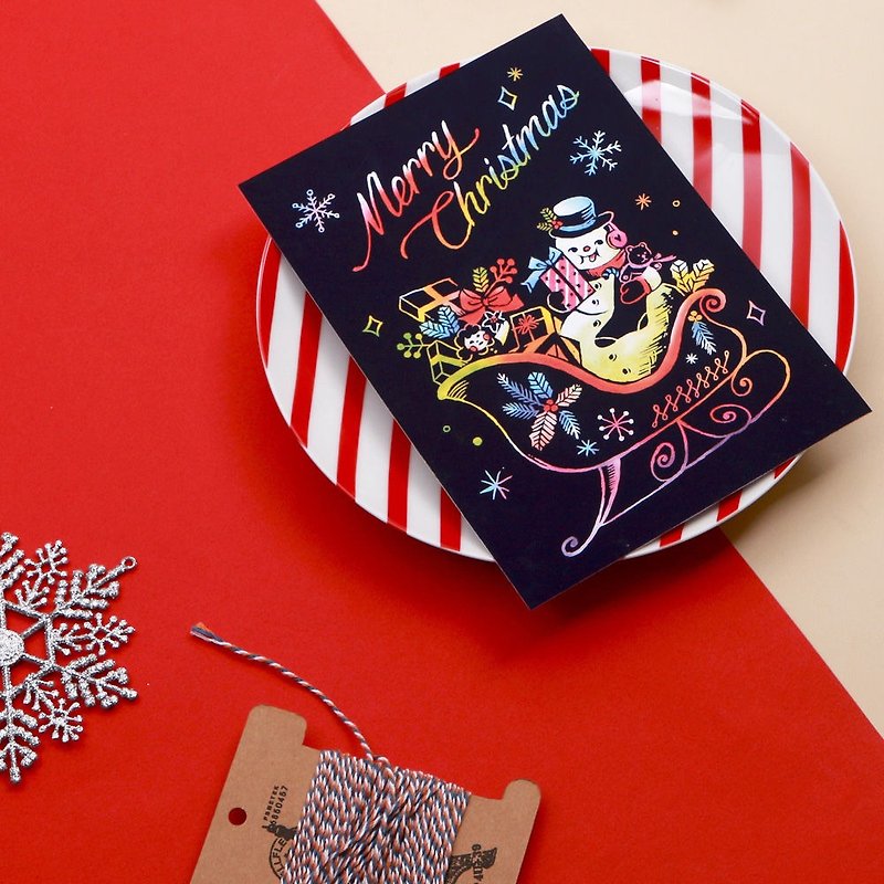Christmas -LAGO Christmas cards hand-scraped Videos - Christmas sleigh, LGO40822 - การ์ด/โปสการ์ด - กระดาษ หลากหลายสี