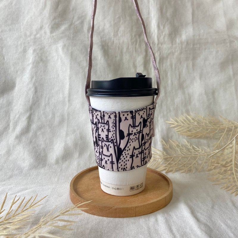 Original drink bag/cup cover/cat’s party - Beverage Holders & Bags - Cotton & Hemp Black