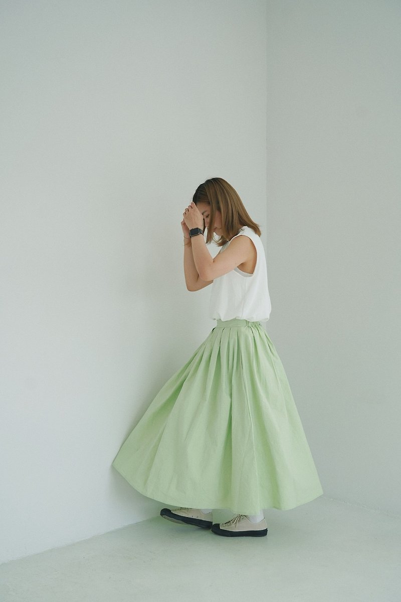 Upright umbrella skirt - green - กระโปรง - ผ้าฝ้าย/ผ้าลินิน 