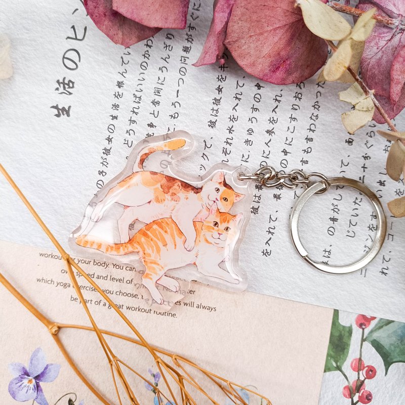 KR445慵懶雙貓 Lazy Double Cat のんびりした2匹の猫/晶透吊飾 - 鑰匙圈/鑰匙包 - 塑膠 多色