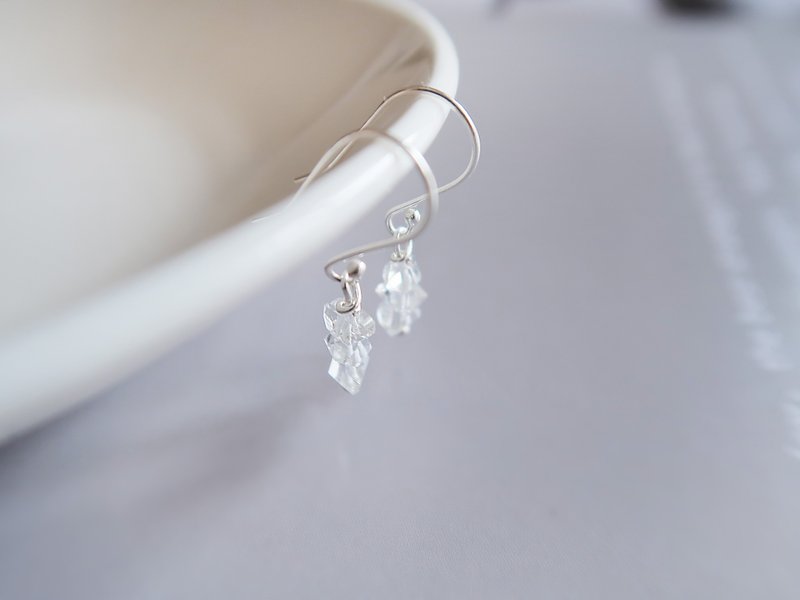 925 sterling silver small star string Herkimon crystal sparkling diamond earrings pair free gift packaging - Earrings & Clip-ons - Sterling Silver White