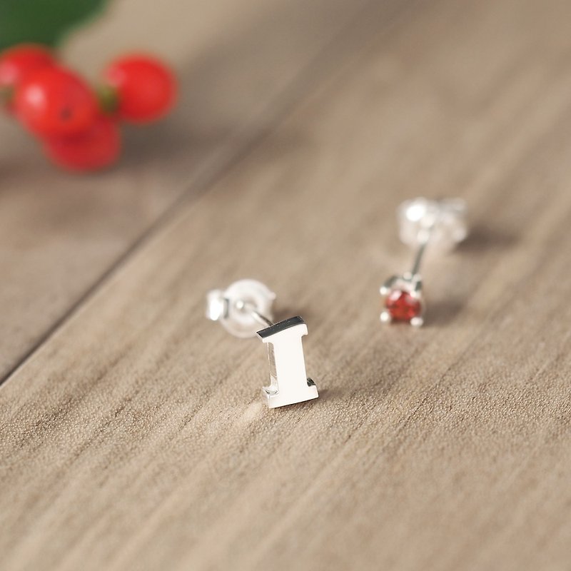 Numbers & January Birthstone Garnet Earrings Silver 925 - Earrings & Clip-ons - Other Metals Red