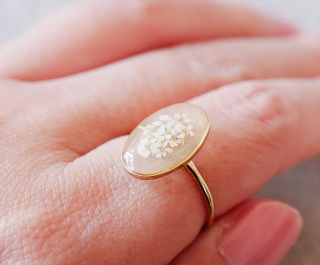 押し花リング・10号フリーサイズの指輪/クリーム - ショップ schaf