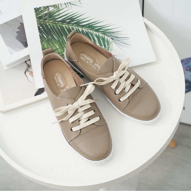 2Way_Genuine leather plain strap casual shoes taro beans - รองเท้าลำลองผู้หญิง - หนังแท้ สีกากี