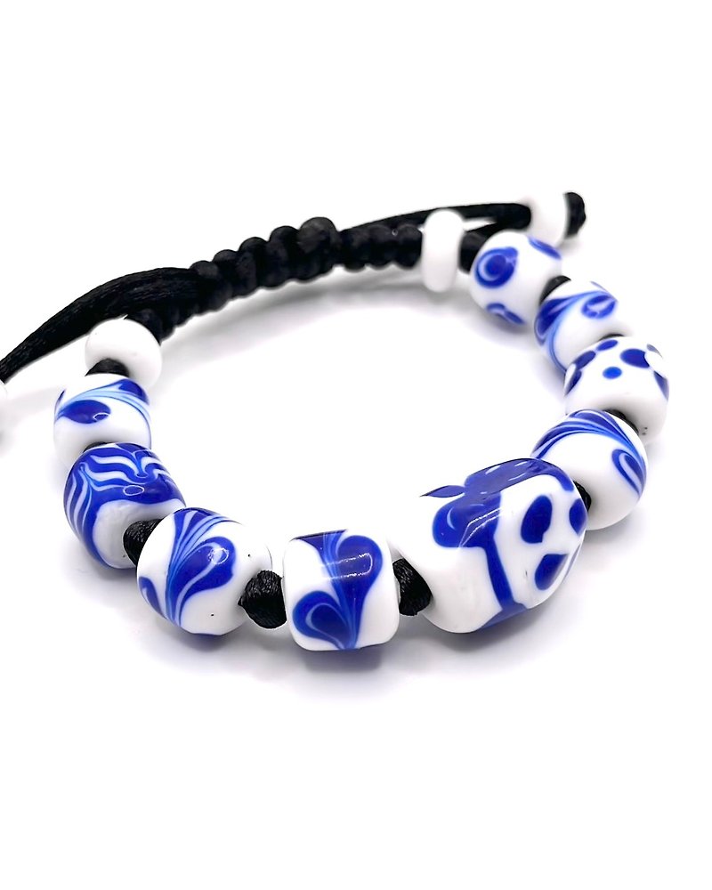 Blue and white porcelain. Glaze art bracelet - Bracelets - Colored Glass 