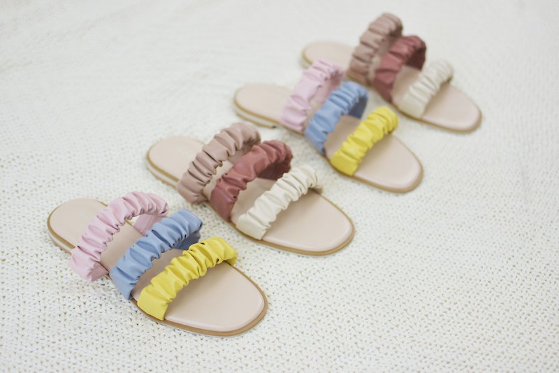 Wrinkle Triple Straps Slipper Sandal No.FT31 - Slippers - Faux Leather Multicolor
