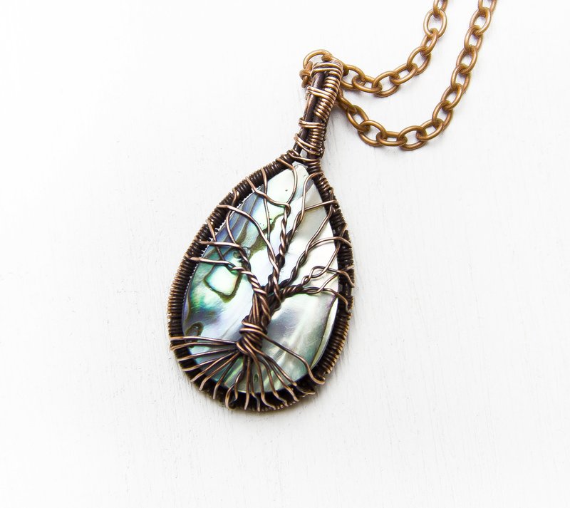 Tiny Abalone Tree of life necklace pendant Christmas gift for mother In Law, Dau - Necklaces - Gemstone 