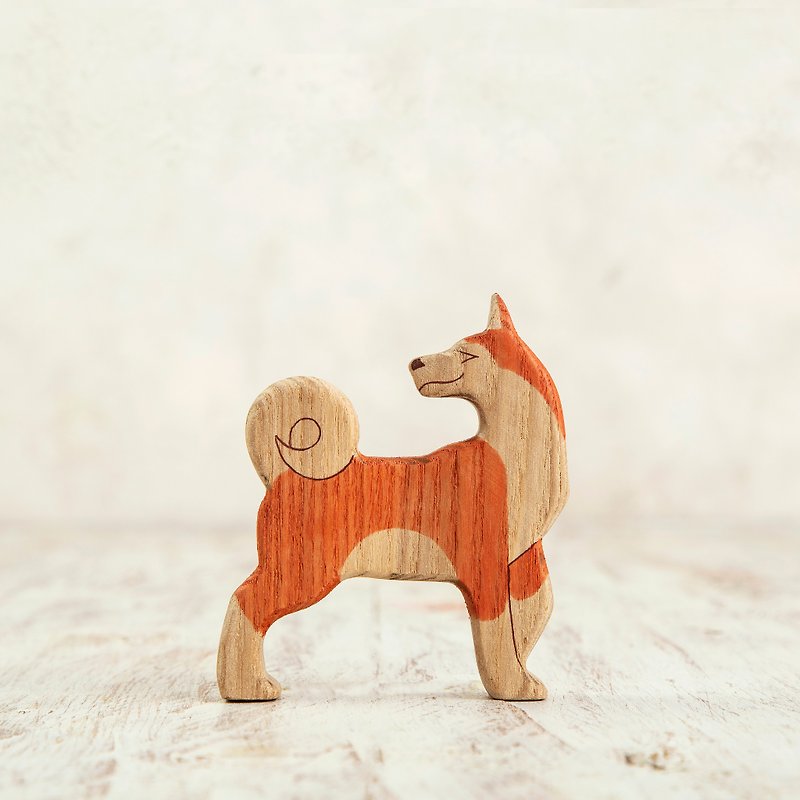 Wooden toy Dog figurine Barn yard toys Miniature animal figure - 嬰幼兒玩具/毛公仔 - 環保材質 橘色