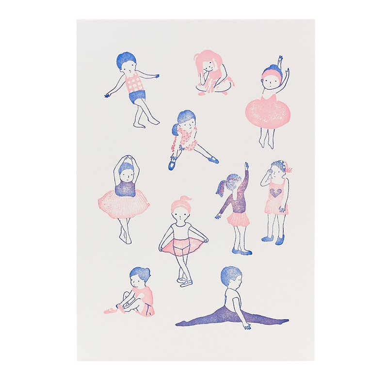 The Ballerinas - ภาพพิมพ์ Letterpress ขนาด 5x7 นิ้ว - โปสเตอร์ - กระดาษ สึชมพู