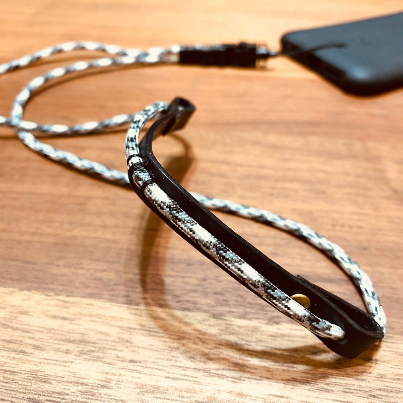 American umbrella rope with leather neck piece mobile phone lanyard / two kinds of connectors for choice - Lanyards & Straps - Genuine Leather Multicolor