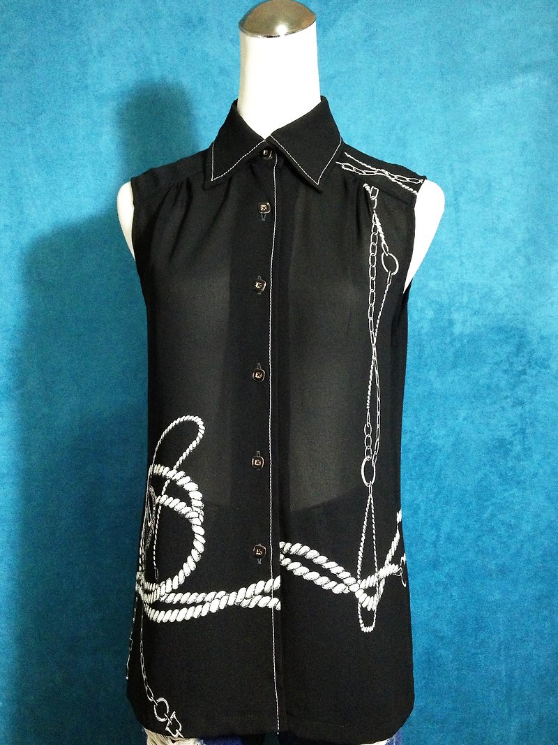 Ping-pong vintage [vintage shirt / vintage chain chiffon sleeveless shirt] abroad back VINTAGE - Women's Shirts - Polyester Black