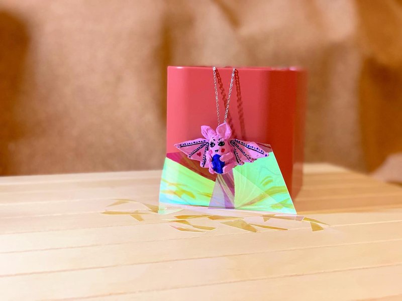 Cross Branding Serial-Papermache Sterling Silver Bat Necklace - Necklaces - Paper Pink