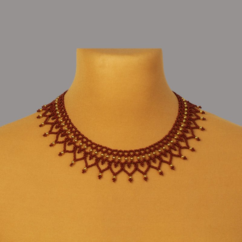 Elegant Handmade Bead Necklace, Brown and gold necklace - 項鍊 - 玻璃 咖啡色