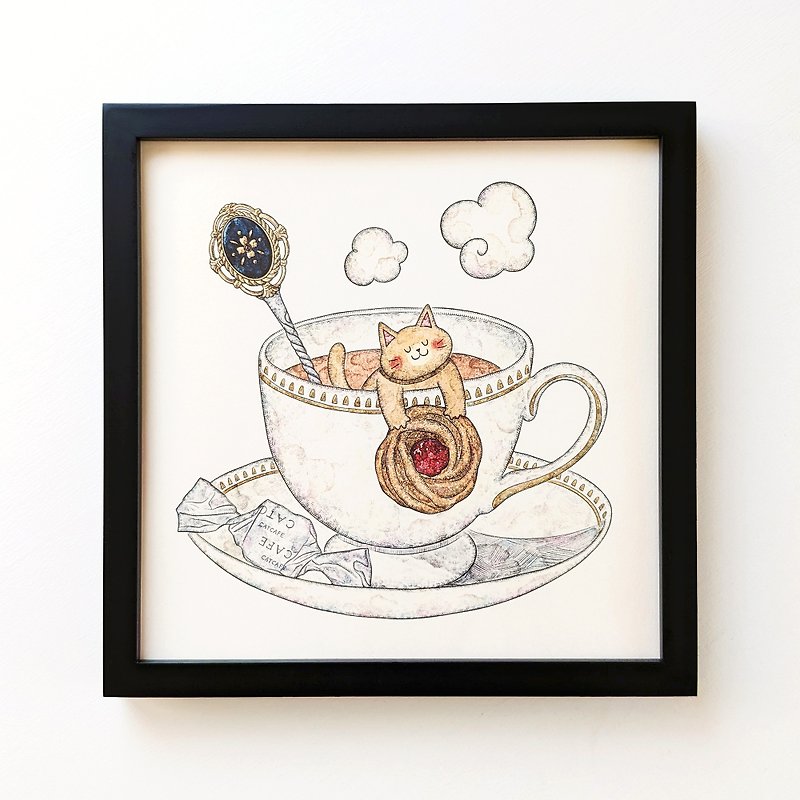 200角 猫と紅茶とジャムクッキー アートプリント/イラスト複製画 - ポスター・絵 - 紙 