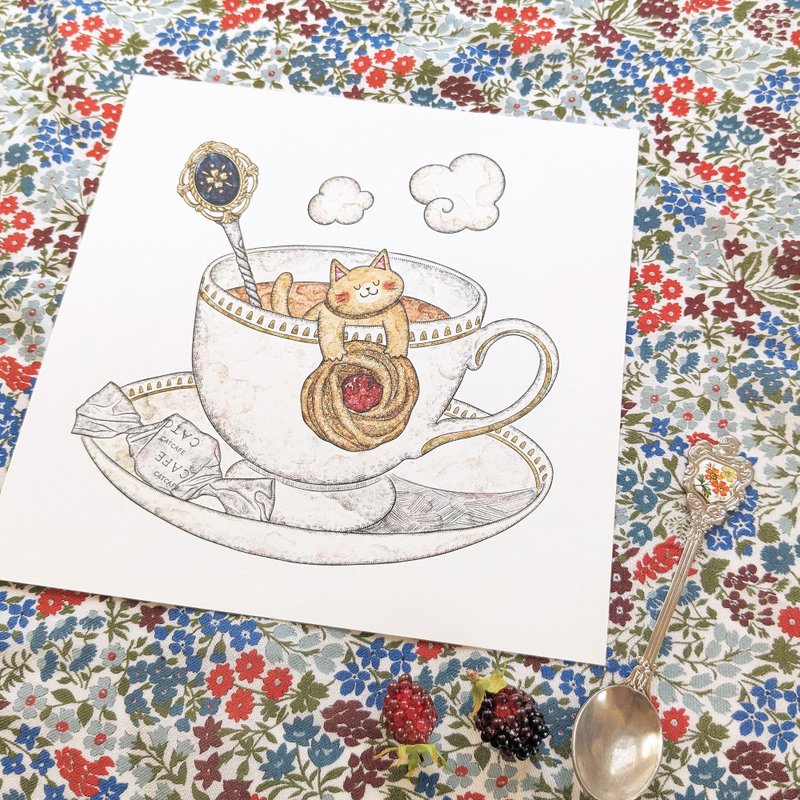 200角 猫と紅茶とジャムクッキー アートプリント/イラスト複製画 - 海報/掛畫/掛布 - 紙 