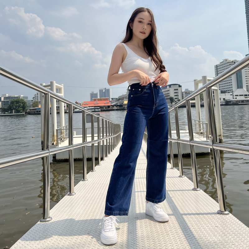 Jessie 修身桶直牛仔褲 | 深藍色 | 暢銷 | 輕鬆休閒 | 休閒週末 - 女長褲 - 環保材質 藍色