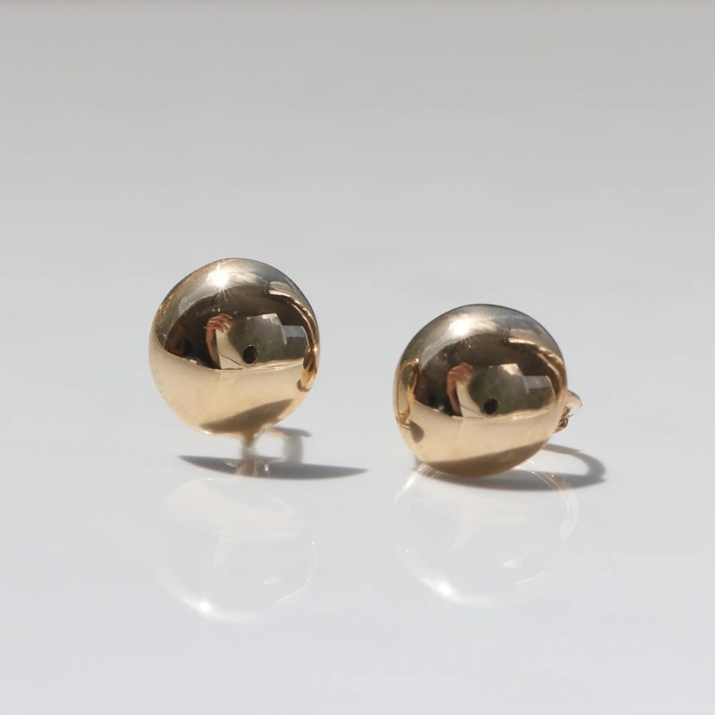 14K semi-circle gold ball earrings (Medium) (inner diameter 8 mm) will not fade when exposed to water - ต่างหู - เครื่องประดับ สีทอง