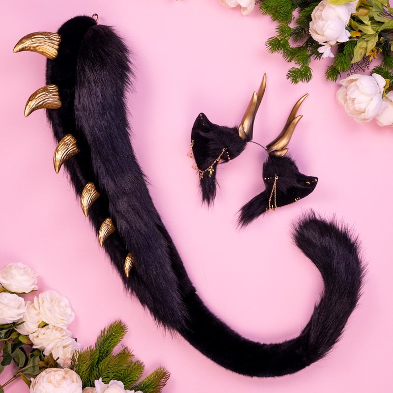 Dragon Ears and Tail Set (black) - เครื่องประดับผม - ไฟเบอร์อื่นๆ สีดำ