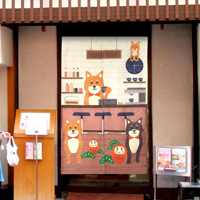Noren curtain Shiba Inu cafe - ม่านและป้ายประตู - ผ้าฝ้าย/ผ้าลินิน หลากหลายสี