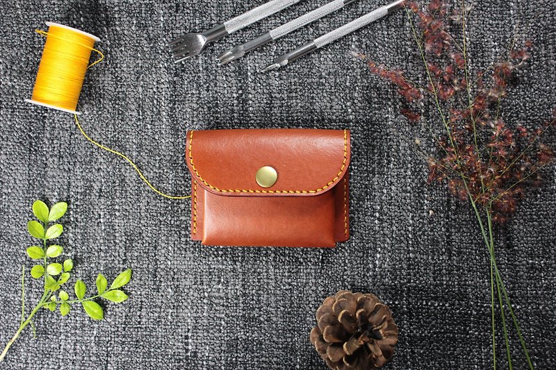 【Mini5】Simple coin purse/with card layer (brown) - Coin Purses - Genuine Leather 
