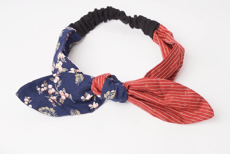 Li Lu column handmade woman cotton Linen floral bow headband rabbit ears - เครื่องประดับผม - ผ้าฝ้าย/ผ้าลินิน สีแดง