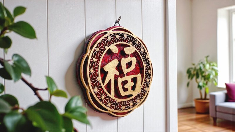 福禄安康 // 透かし彫り円形掛け飾り // 安心してお届け - 置物 - 木製 多色