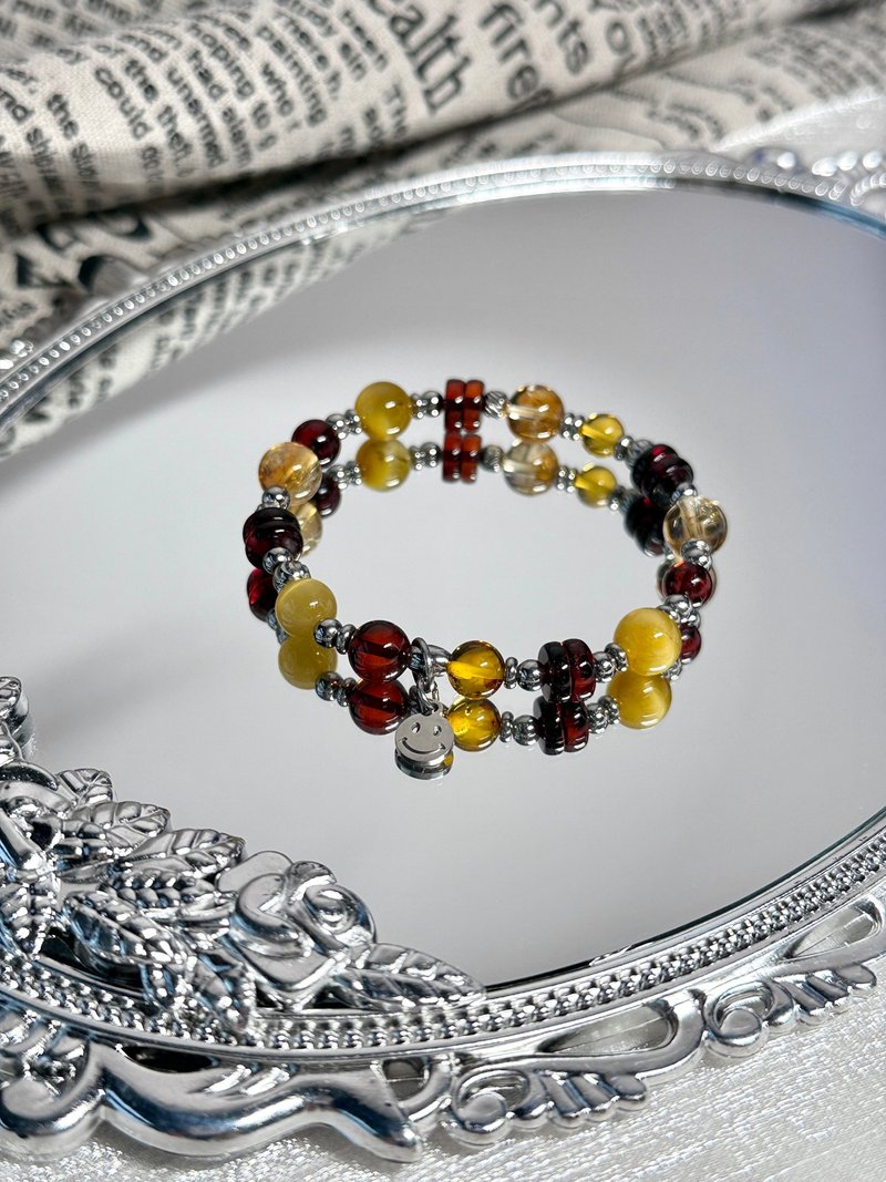 Berry Honey Iced Tea Lucky Crystal Bracelet - Medical Steel/Citrine/Blood Amber/Flower Amber/ Stone - สร้อยข้อมือ - คริสตัล สีส้ม