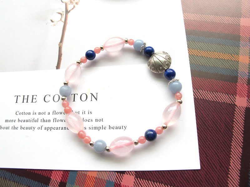 Pink Stone Rhodochrosite Angel Stone Stone Lazuli 925 Silver Jewelry 【Beach Volleyball】 - Bracelets - Crystal Multicolor