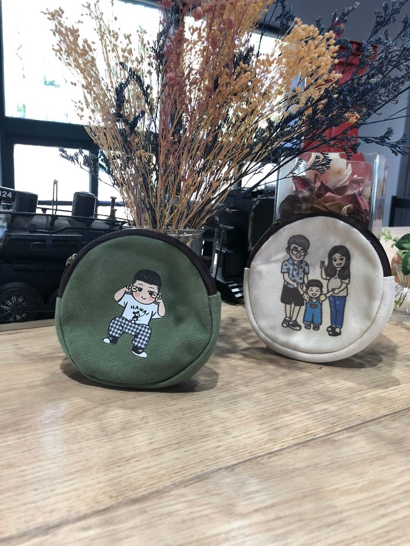 Hand-painted Q version [round coin purse] Make yourself so cute that you are smiling while taking out change - Coin Purses - Other Metals Khaki