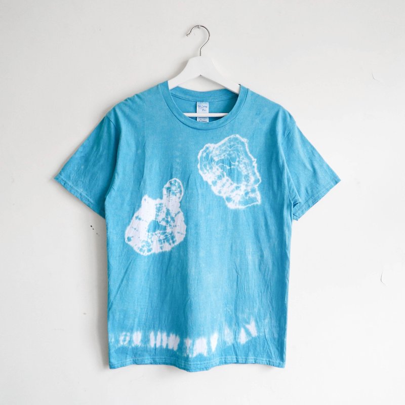 : 變形蟲 : T恤 中性款/女款 純棉 手染 渲染 禮物 手作 - 男 T 恤 - 棉．麻 藍色