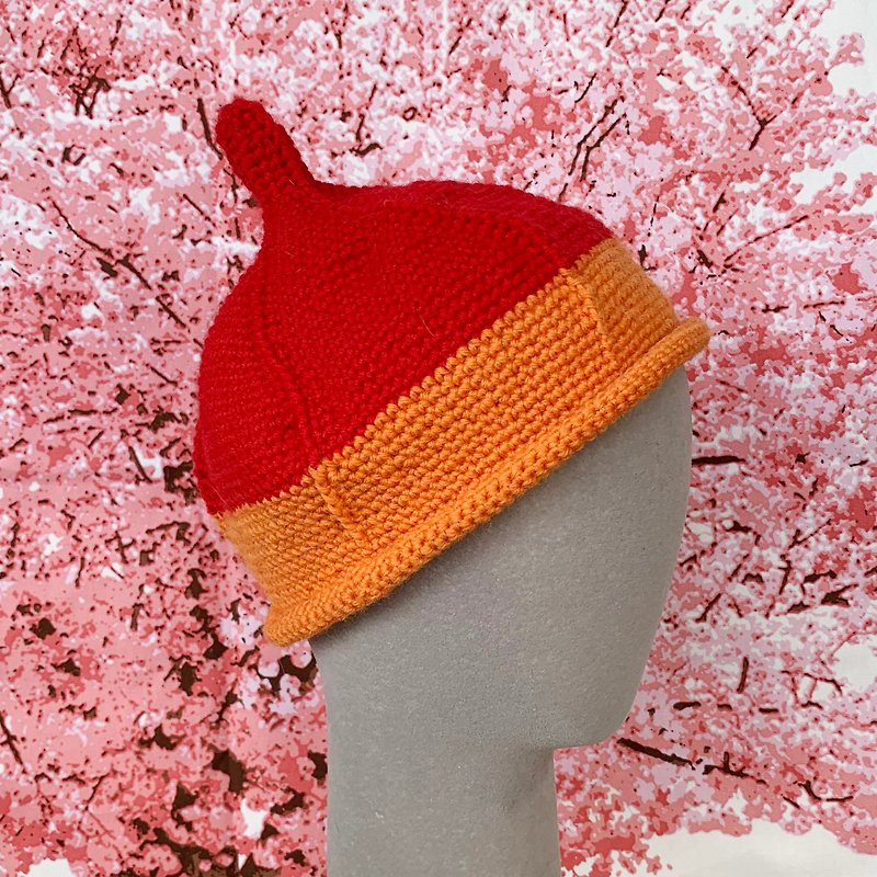 [Pure hand-knit wool hat for children | 016 passion antenna] - หมวก - ขนแกะ สีแดง
