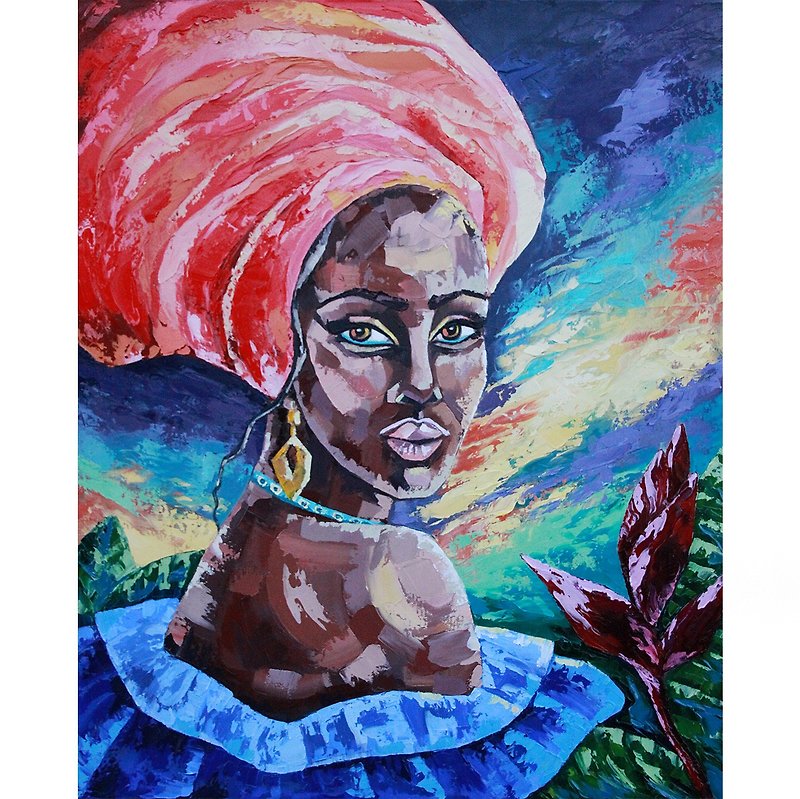 African Woman Painting Interior Original Art Africa Wall Art Home Decor - Posters - Other Materials Multicolor