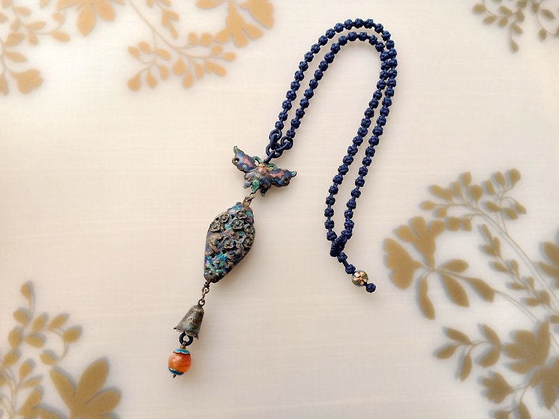 #SD026 Old Silver enamel agate braided necklace - สร้อยคอ - วัตถุเคลือบ สีน้ำเงิน