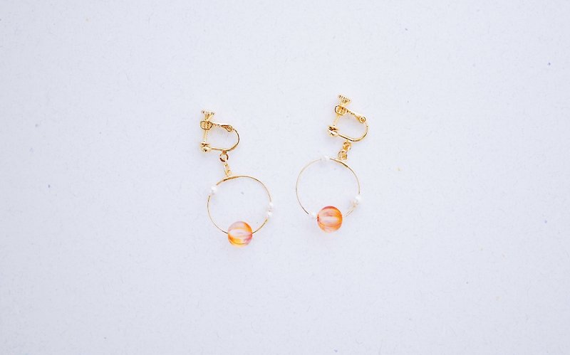 Dawn - Peach tangerine glass beads crystal pearl earrings (Christmas gift) - Earrings & Clip-ons - Other Metals Orange